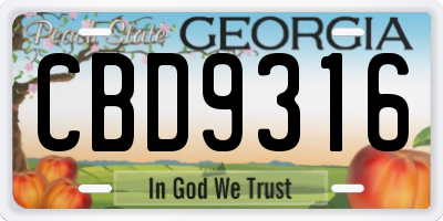 GA license plate CBD9316