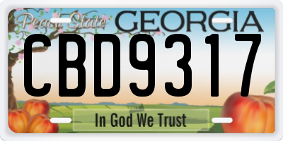GA license plate CBD9317
