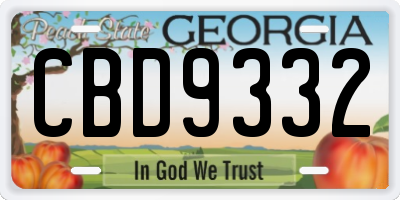 GA license plate CBD9332