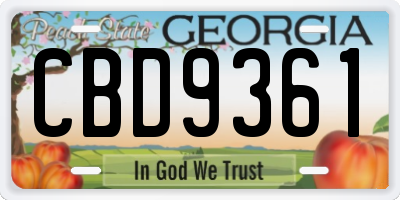 GA license plate CBD9361