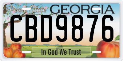 GA license plate CBD9876