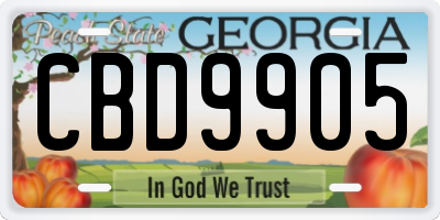 GA license plate CBD9905