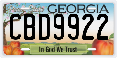 GA license plate CBD9922