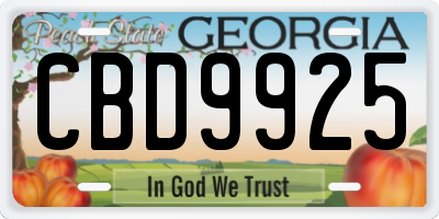 GA license plate CBD9925