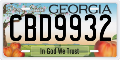 GA license plate CBD9932