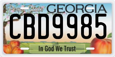 GA license plate CBD9985