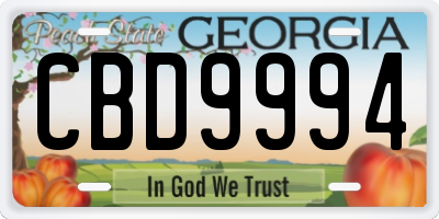 GA license plate CBD9994