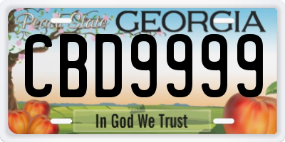 GA license plate CBD9999