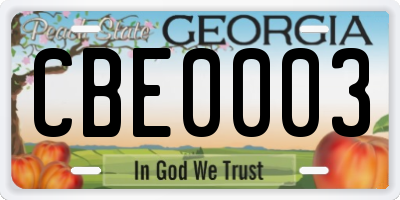 GA license plate CBE0003