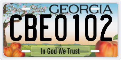 GA license plate CBE0102