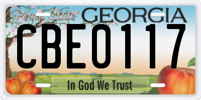 GA license plate CBE0117