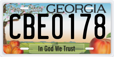 GA license plate CBE0178