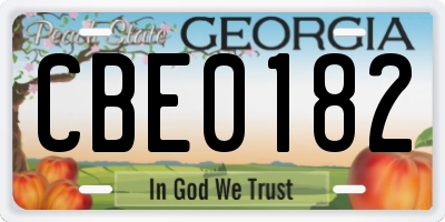 GA license plate CBE0182