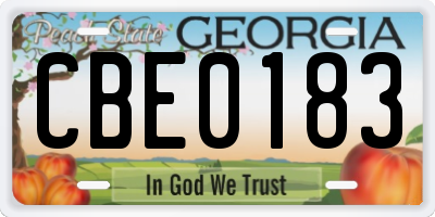 GA license plate CBE0183