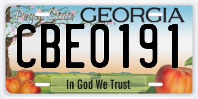 GA license plate CBE0191