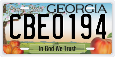 GA license plate CBE0194