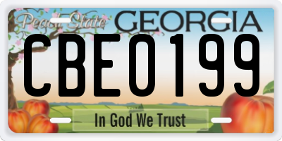 GA license plate CBE0199