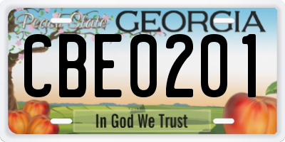 GA license plate CBE0201