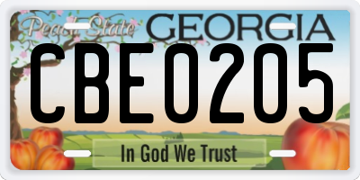 GA license plate CBE0205
