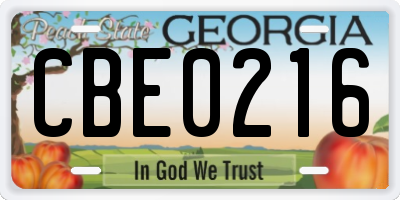 GA license plate CBE0216
