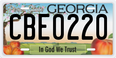 GA license plate CBE0220
