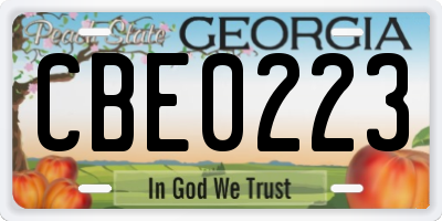 GA license plate CBE0223