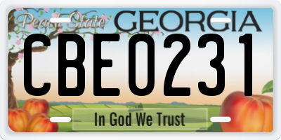 GA license plate CBE0231