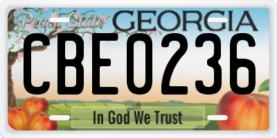 GA license plate CBE0236