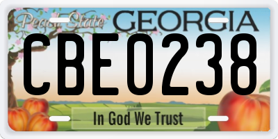 GA license plate CBE0238