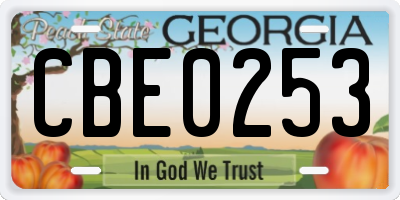 GA license plate CBE0253