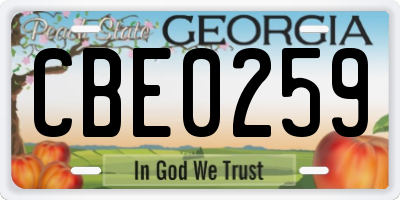 GA license plate CBE0259