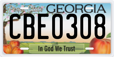 GA license plate CBE0308