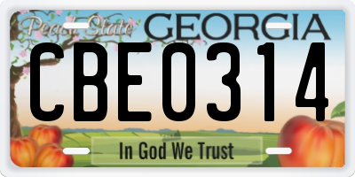 GA license plate CBE0314