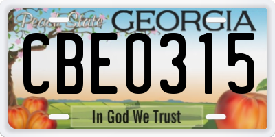 GA license plate CBE0315