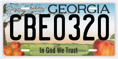 GA license plate CBE0320