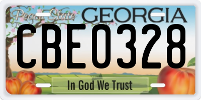 GA license plate CBE0328