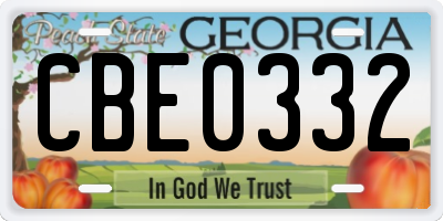 GA license plate CBE0332