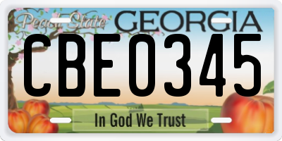 GA license plate CBE0345