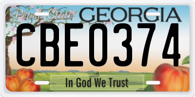 GA license plate CBE0374