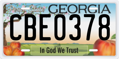 GA license plate CBE0378