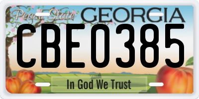 GA license plate CBE0385