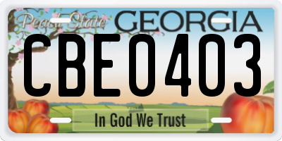 GA license plate CBE0403