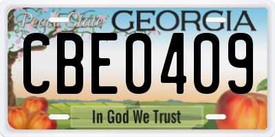 GA license plate CBE0409