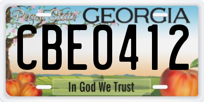 GA license plate CBE0412