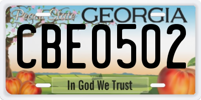 GA license plate CBE0502