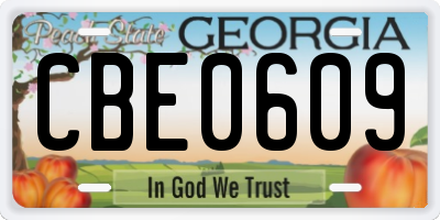 GA license plate CBE0609