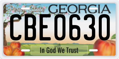 GA license plate CBE0630