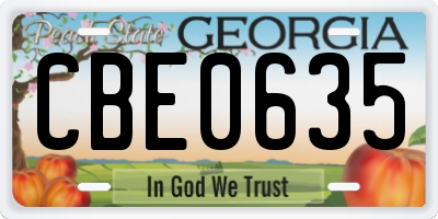 GA license plate CBE0635