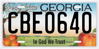GA license plate CBE0640