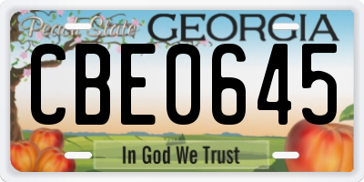 GA license plate CBE0645